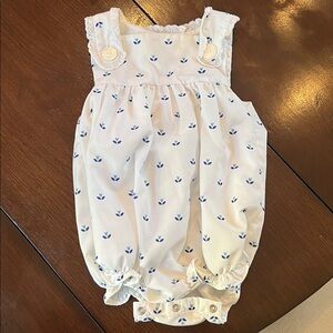 White and Blue Floral Girls One Piece Bubble